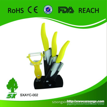5-Piece Ceramic Cutlery Knife With Yellow Handle and Acrylic Block